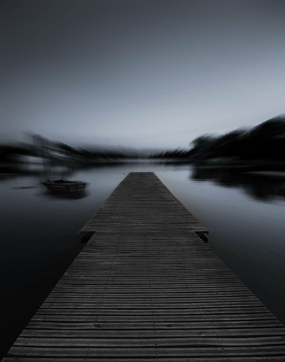 brown dock on body of water at night time, long, exposure, photography HD wallpaper