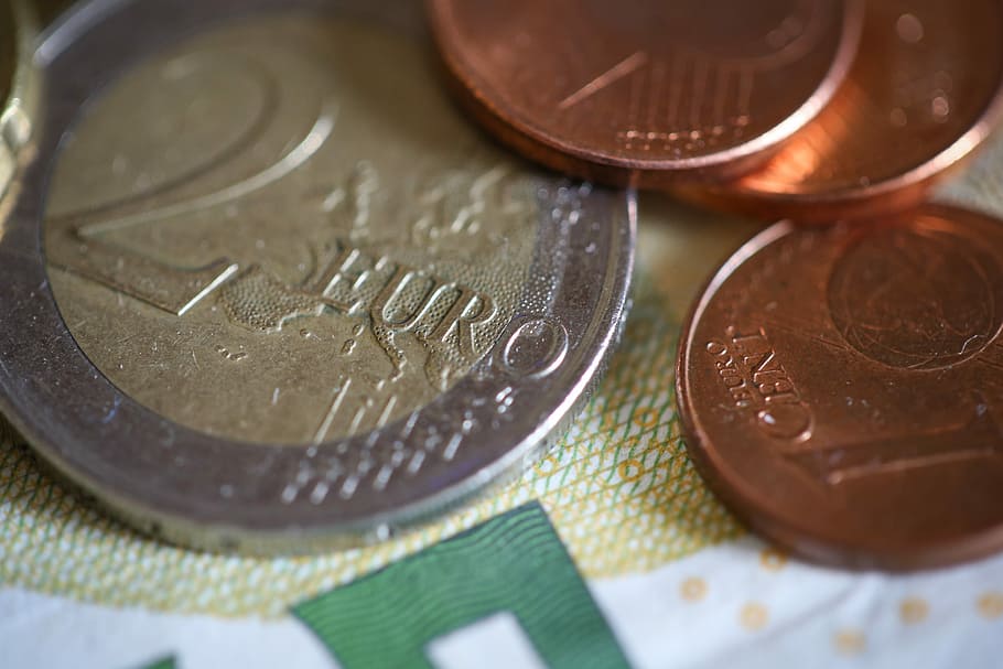 Euro € Coins Close Up, bank, cash, cents, europe, finance, money