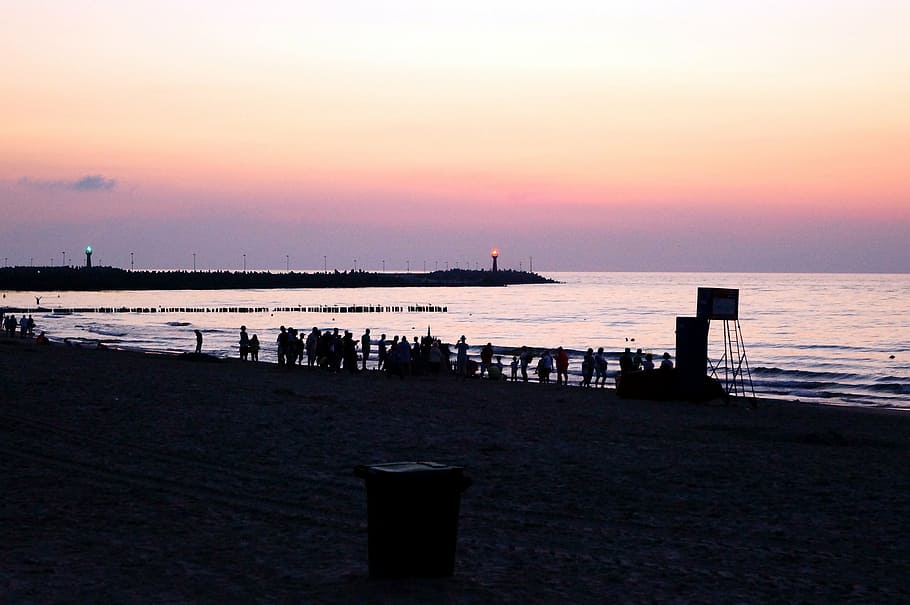 beach, human, abendstimmung, mole, port, baltic sea, harbour entrance HD wallpaper