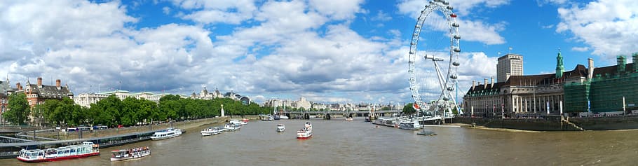 London Eye during daytime, thames, view, architecture, water HD wallpaper