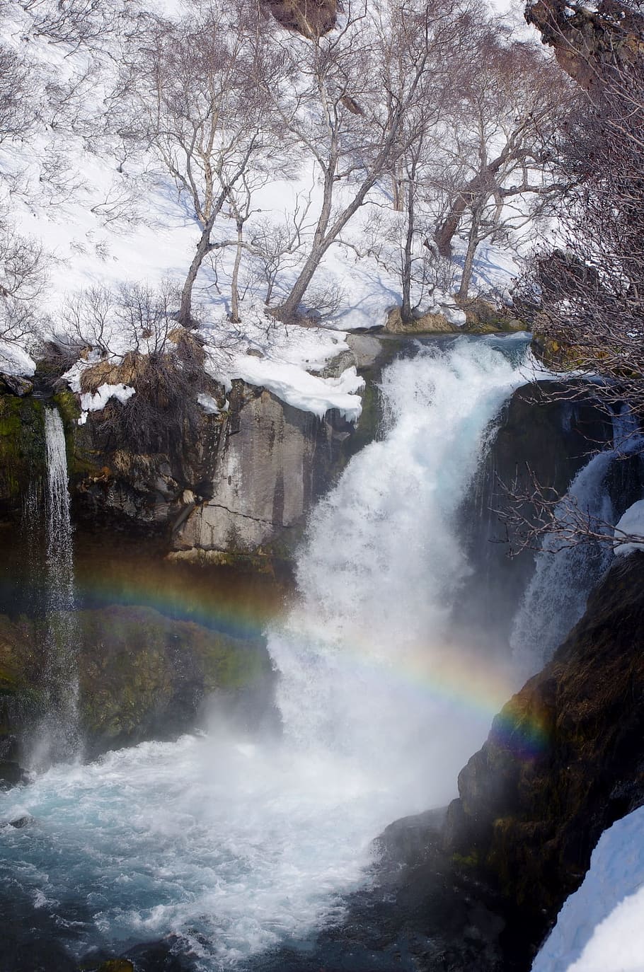 waterfall, cascade, threshold, spillway, winter, mountain stream HD wallpaper