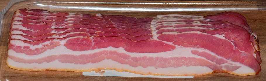raw meat on top of clear plastic container, ham, pig, breakfast HD wallpaper