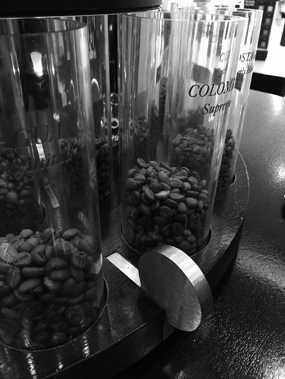 coffee, grains, black and white, caffeine, gourmet, seed, cafe