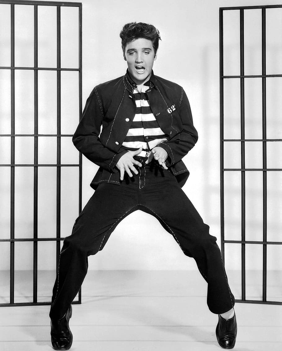 grayscale photography of Elvis Presley, jailhouse rock, vintage