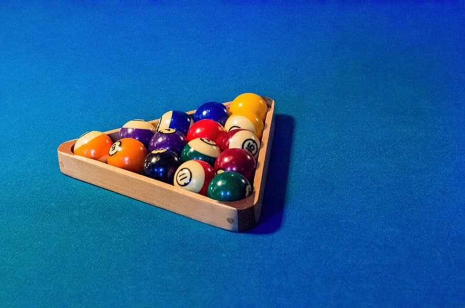 billiard ball set on top of blue billiard table, Game, Pool HD wallpaper