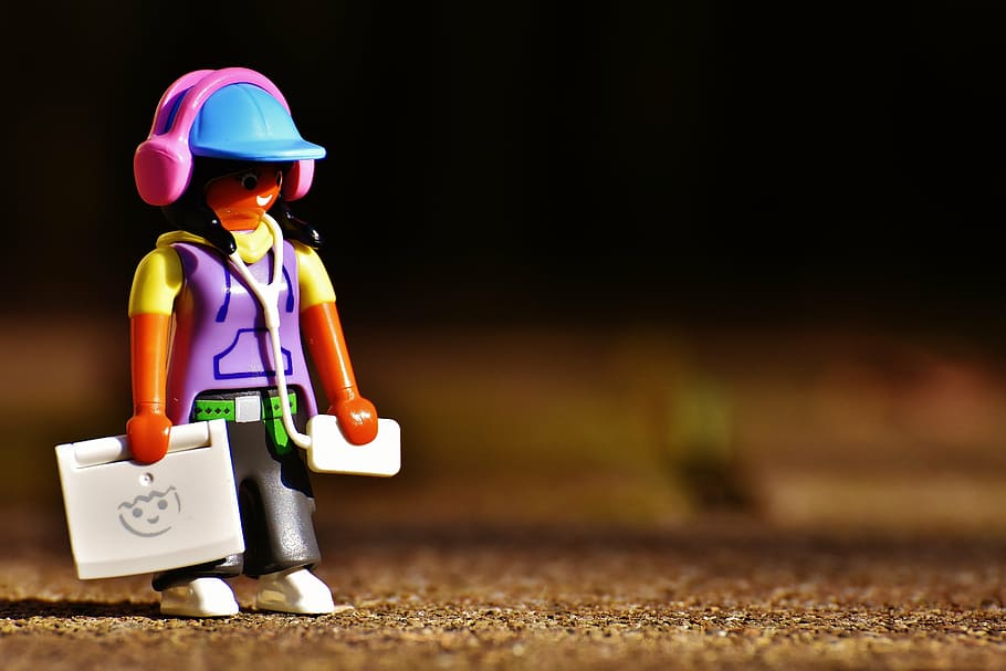 selective focus photo of Lego toy, figure, laptop, mobile phone, HD wallpaper