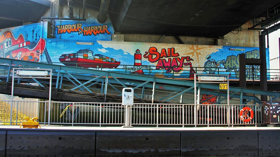 Graffiti, Harbor, Painting, Cheesy, graffiti in harbor, creative, HD wallpaper