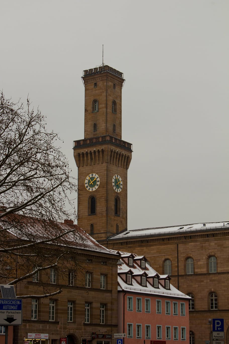 tower, snow, winter, cold, town hall, clock, old town, building HD wallpaper