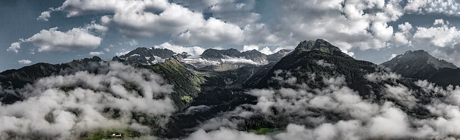 landscape, mountains, nature, sky, altitude, blue sky, clouds HD wallpaper