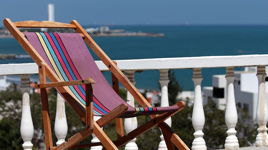 Chair, Beach, Marina, Balusters, water, wood - material, sea HD wallpaper