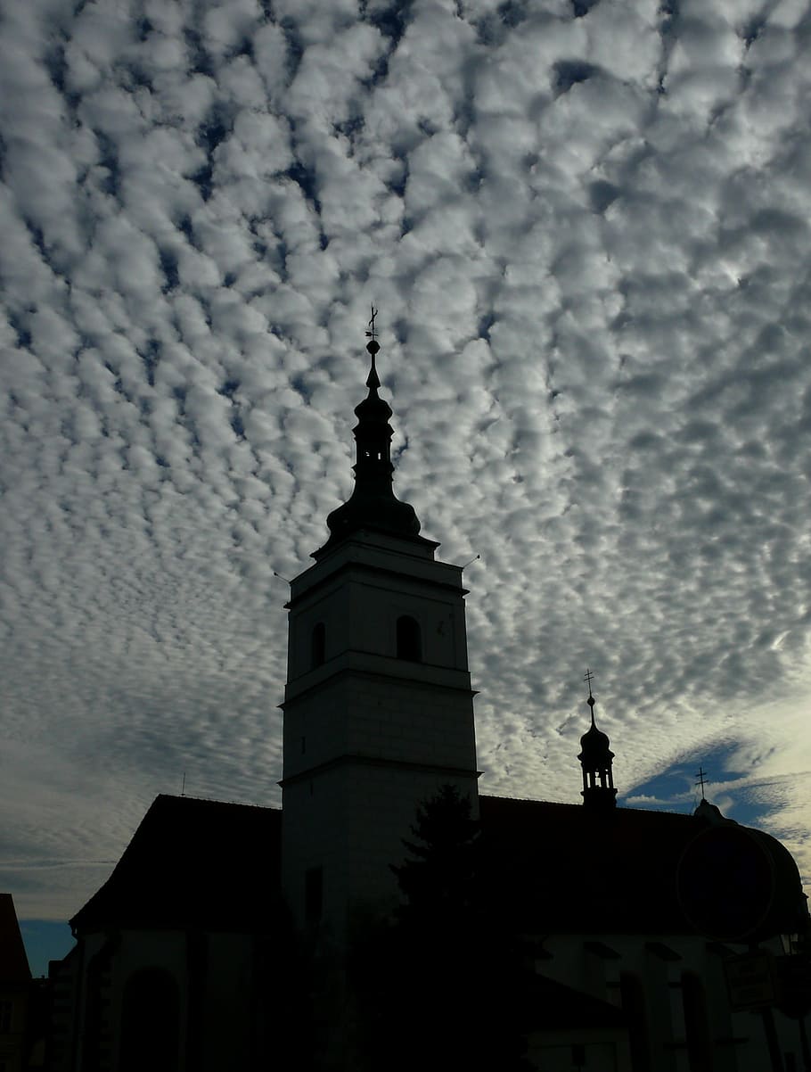 Dramatic, Dark Clouds, sky, evening sky, covered sky, steeple HD wallpaper