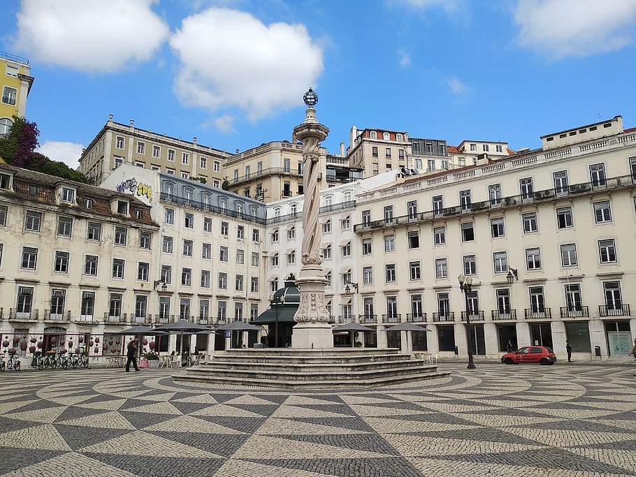 lisbon, square, city, building exterior, architecture, built structure HD wallpaper