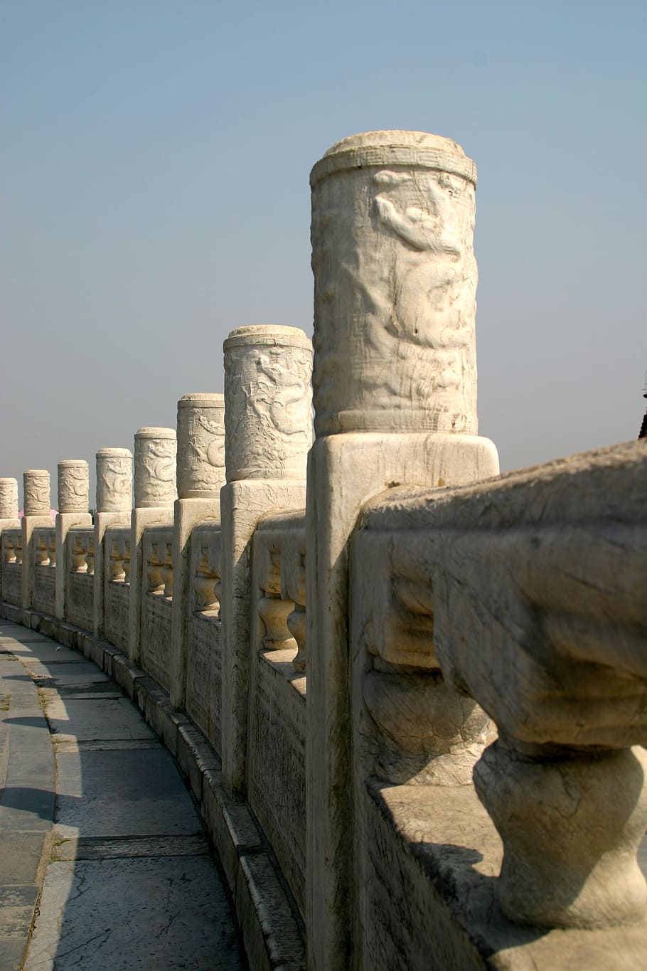 balustrade, balcony, wall, sun, temple, china, clear sky, architecture HD wallpaper