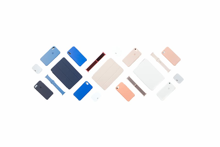 flat lay photography of smart device cases, Apple product lot HD wallpaper