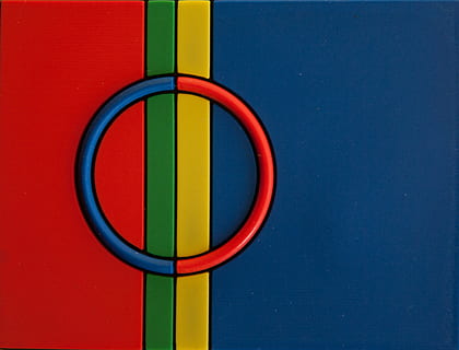 red and blue circle flag