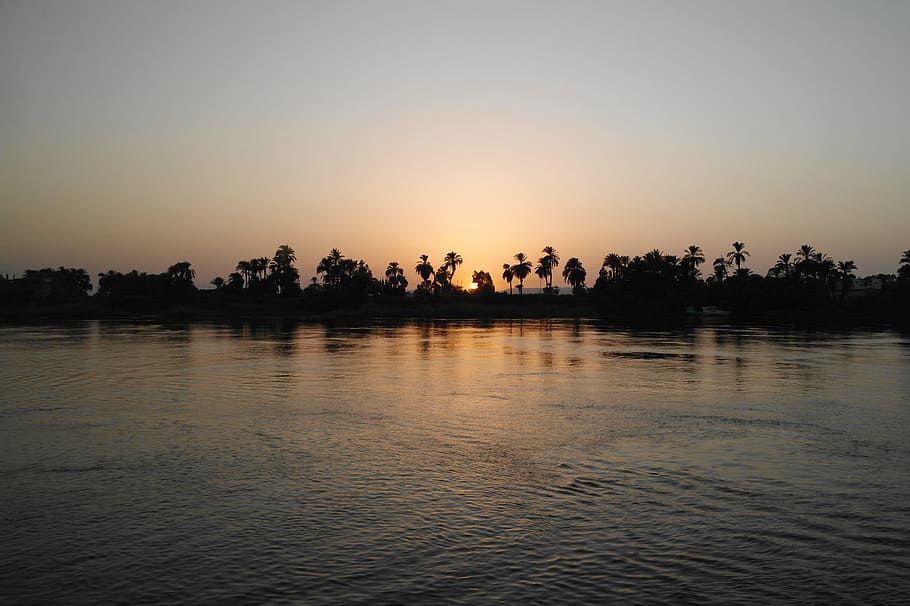 sunset over the horizon, Nile, Egypt, River, Mood, sky, rest HD wallpaper