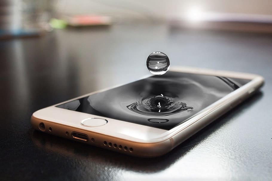 water drop on silver iPhone 6, technology, telephone, modern HD wallpaper