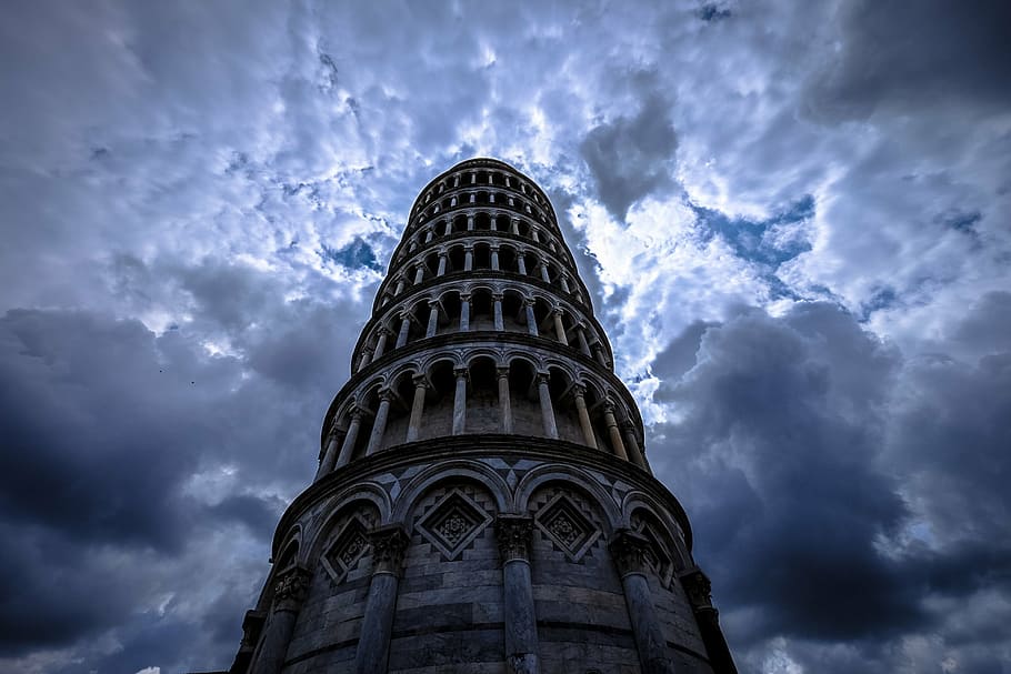Leaning Tower Pisa, arches, architecture, building, clouds HD wallpaper