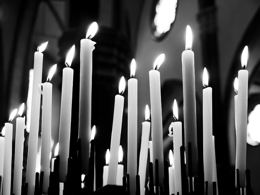 Candles, Prayers, Black And White, flame, religion, illuminated HD wallpaper