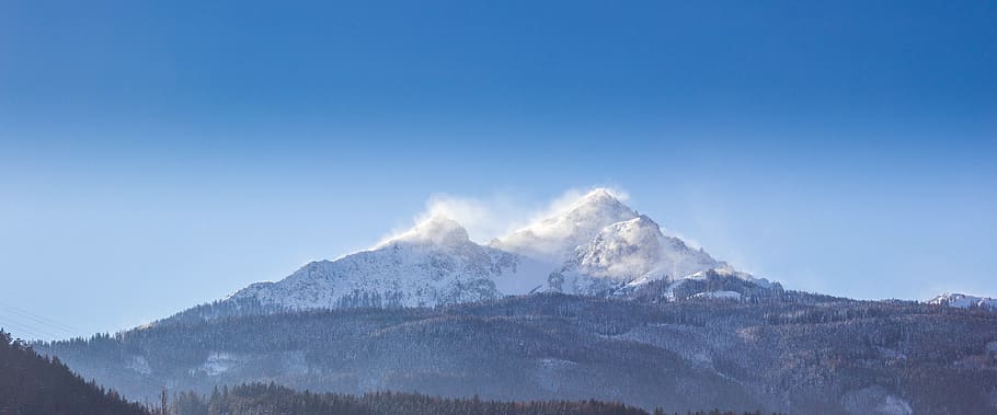 mountain, peak, top, summit, view, high, distant, alpine, landscape HD wallpaper
