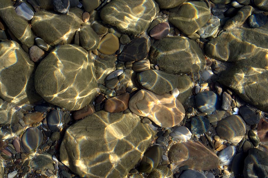 rocks submerge by water, coast, stones, underwater, refractions, HD wallpaper