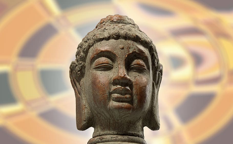 buddha, buddha figure, head, bust, bronze sculpture, asia, meditation HD wallpaper