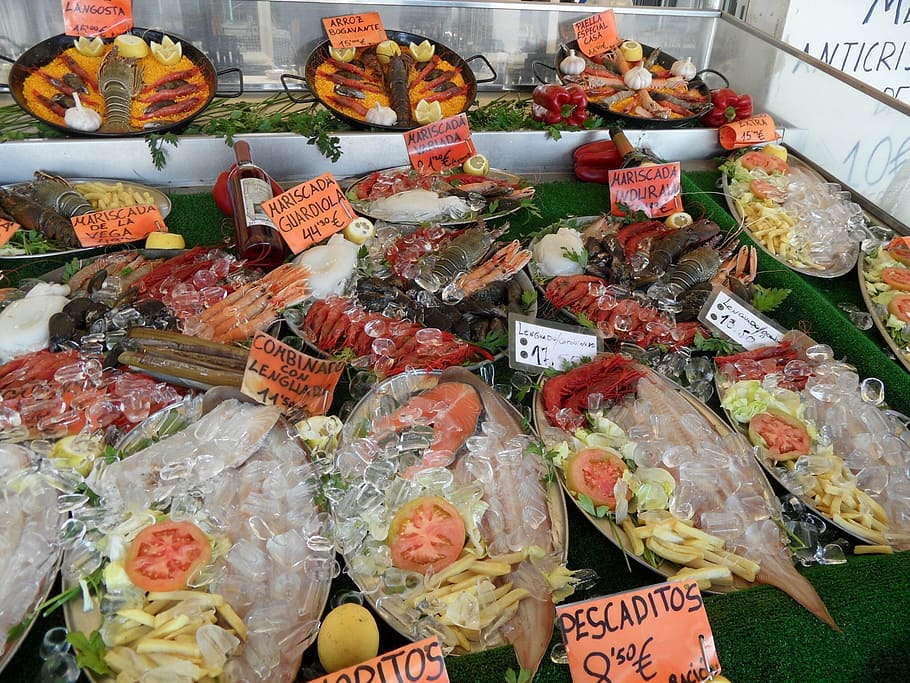 fish, shellfish, raw, sea, fishmonger, food, food and drink HD wallpaper