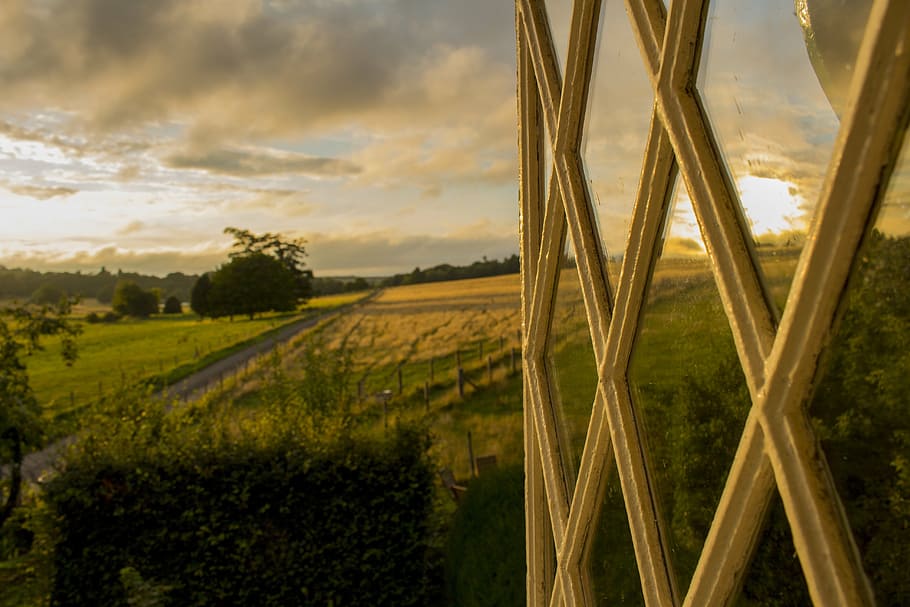 view, farm, sunset, field, england, idyll, rest, clouds, summer HD wallpaper