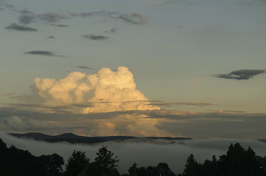 clouds, nature, thunderstorm, landscape, sunset, mountain, scenics HD wallpaper