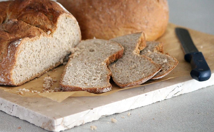 bread, baked, cut, knife, baker, finish, crispy, fresh, homemade HD wallpaper