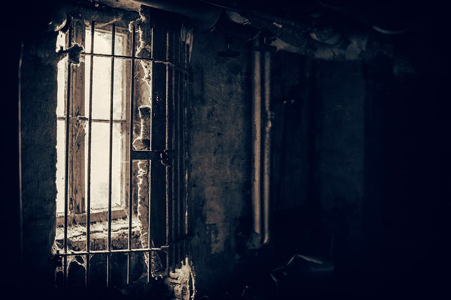 closeup photo of window with metal fence, windowpane with gray metal grille HD wallpaper