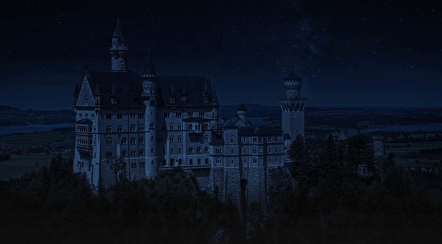 white and gray castle at night, germany, lock, castle neuschwanstein HD wallpaper