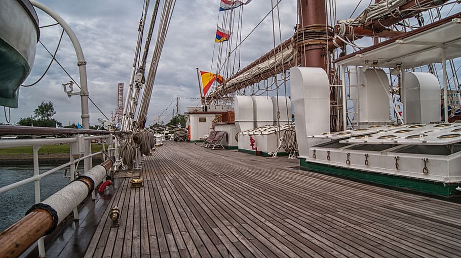 deck, ship, sailing boat, vessel, sky, built structure, architecture HD wallpaper