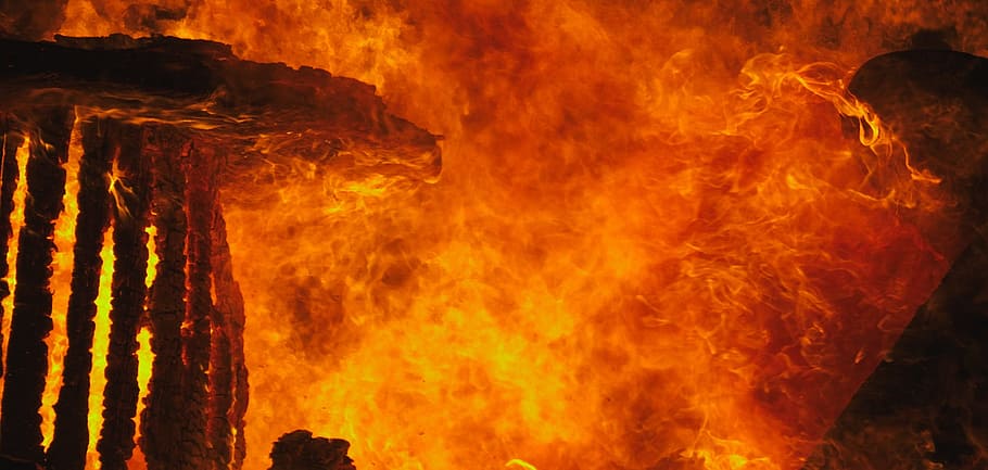 flaming buildings, fire, yellow, red, orange, flame, burn, hot HD wallpaper