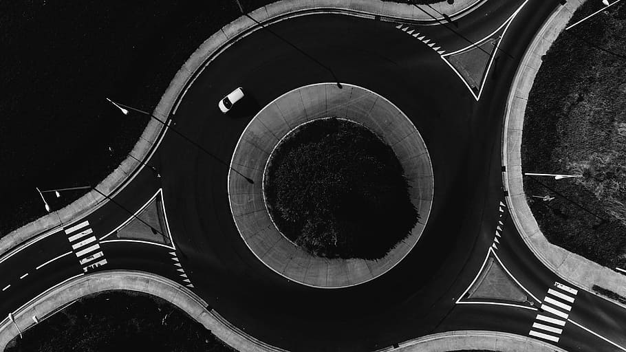 aerial photography of road, car, dark, roads, roundabout, vehicle HD wallpaper