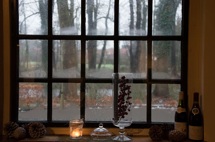 clear glass vase near window, winter, atmosphere, white, frozen HD wallpaper