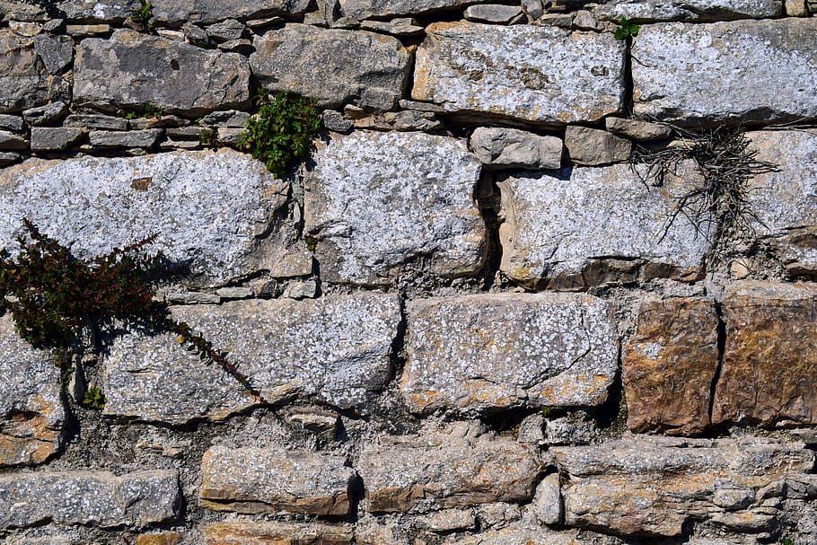 closeup view of gray concrete brick, stone wall, texture, structure HD wallpaper