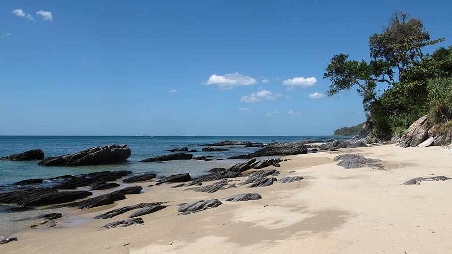 beach, sand, ocean, paradise, white, sea, nature, coastline HD wallpaper