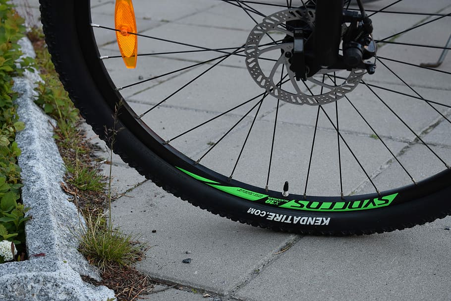 Cycle, Wheel, Sidewalk, Spokes, Bikes, bicycle wheels, green HD wallpaper