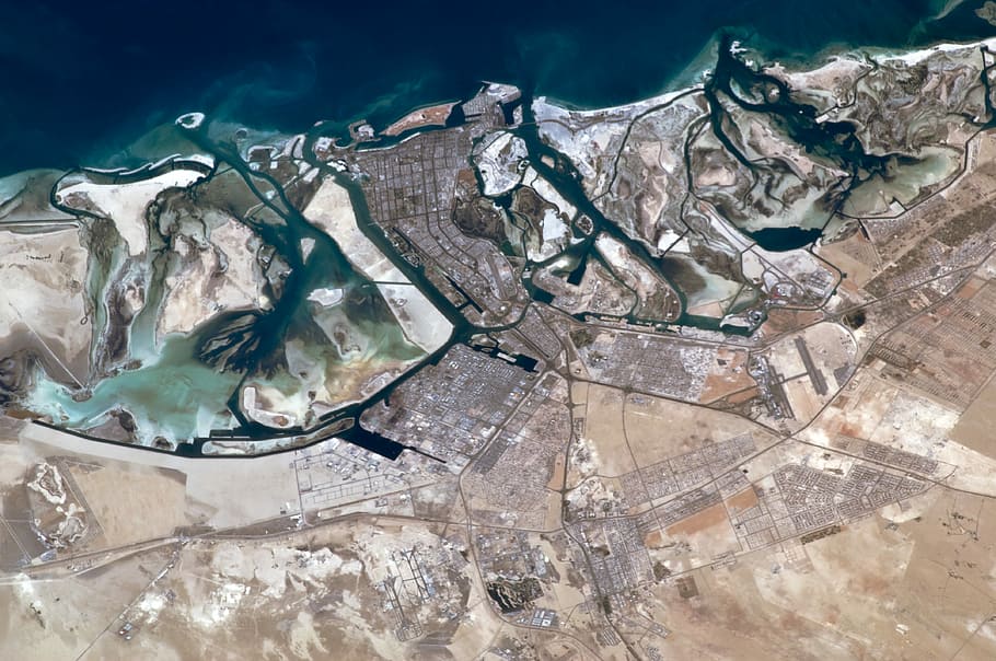 Satellite View of Abu Dhabi in the United Arab Emirates, UAE, HD wallpaper