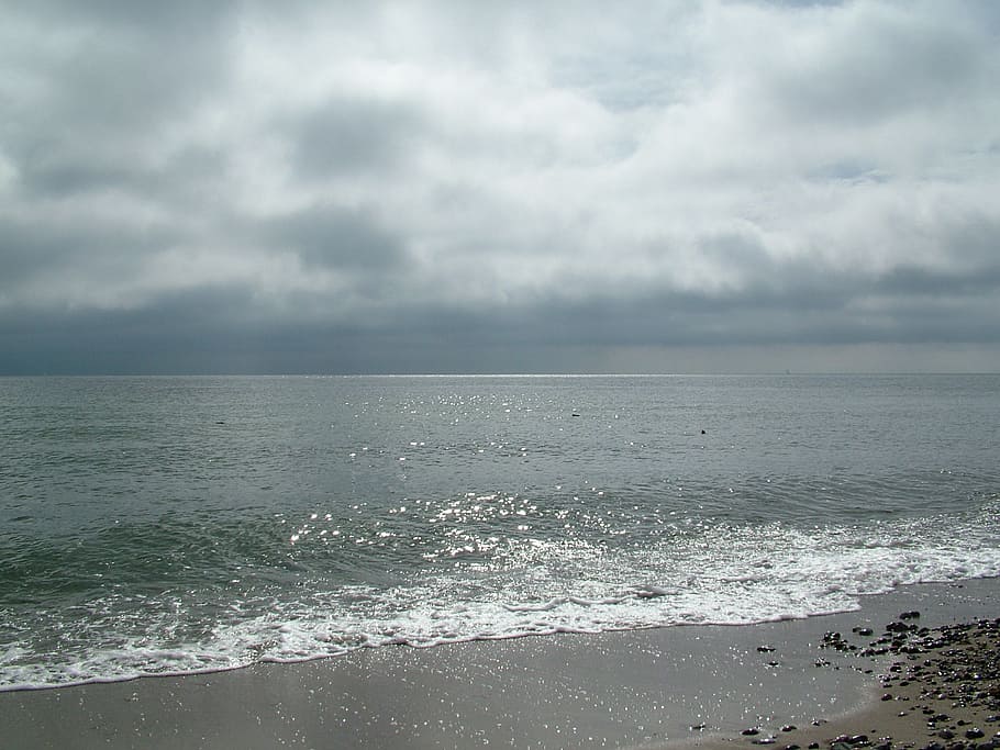 baltic sea, beach, clouds, coast, nature, bank, weathered, water HD wallpaper