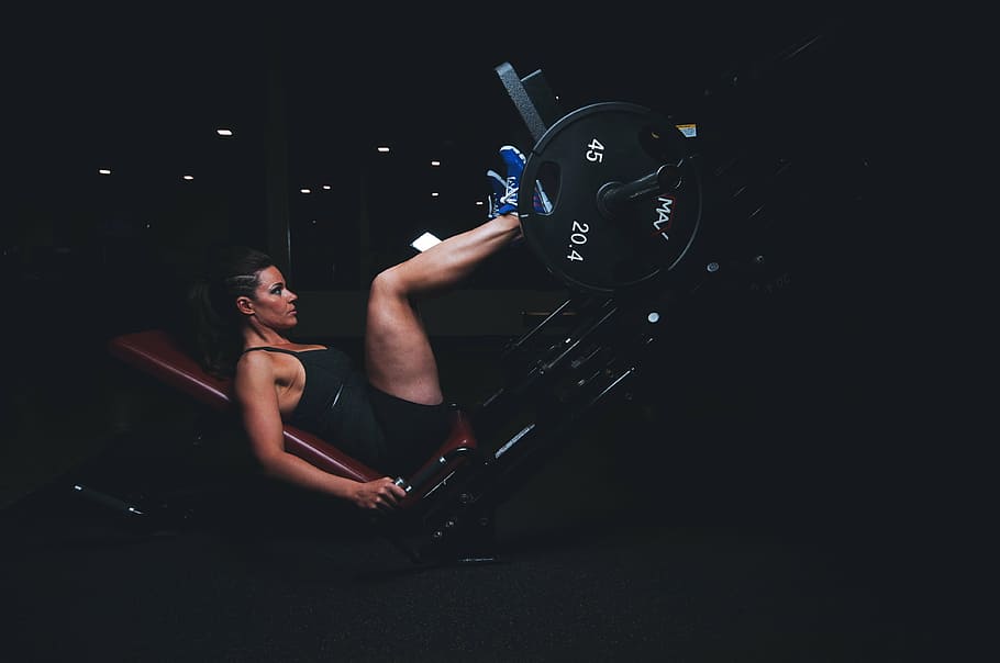 woman using black exercise gym equipment, adult, athlete, dark, HD wallpaper