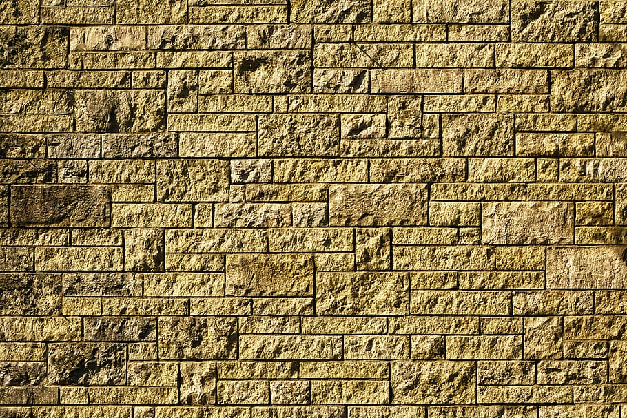 brown concrete bricks wall, facade, natural stone, tile, delusion HD wallpaper