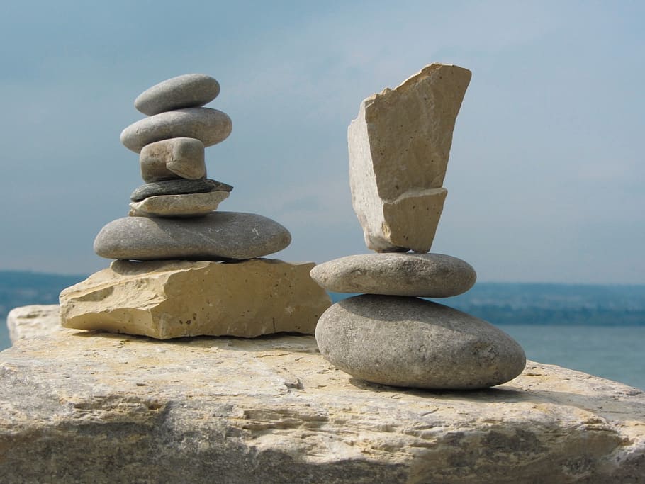 Sassi on seashore, stones, rest, form, water, rock, solid, balance, HD wallpaper