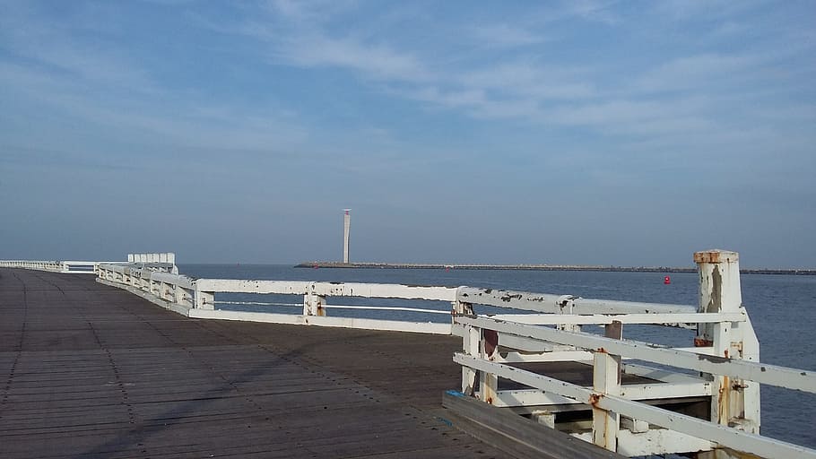 picket fence, oostende, sea, water, sky, nature, railing, day HD wallpaper