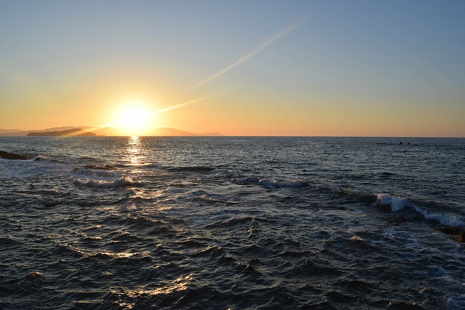 sunset, water, ocean, sky, light, sunrise, outdoor, vacation HD wallpaper