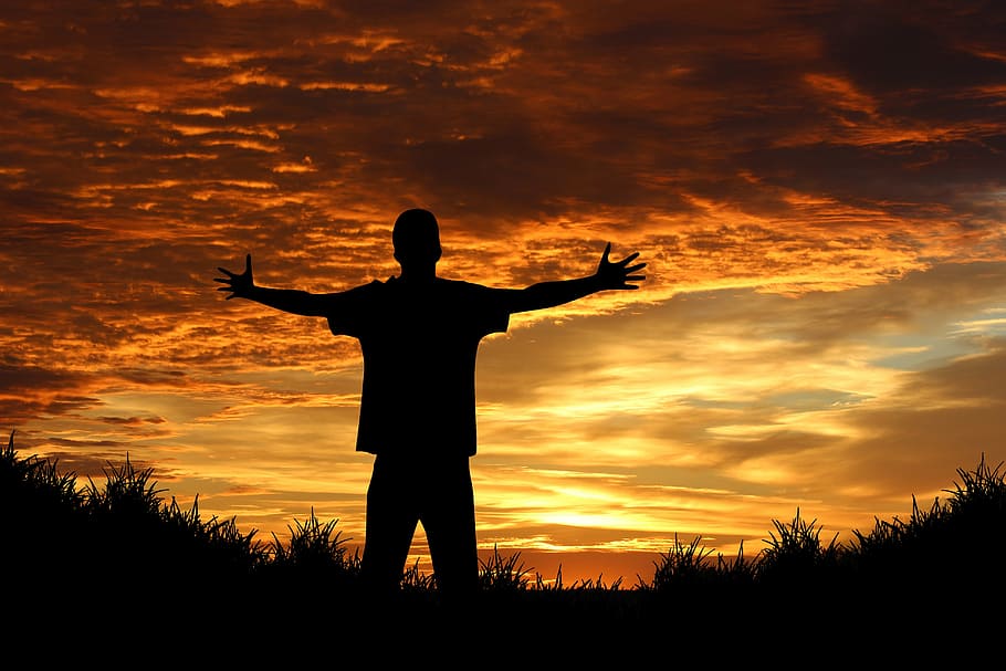 silhouette photo of man wearing t-shirt, person, human, joy HD wallpaper