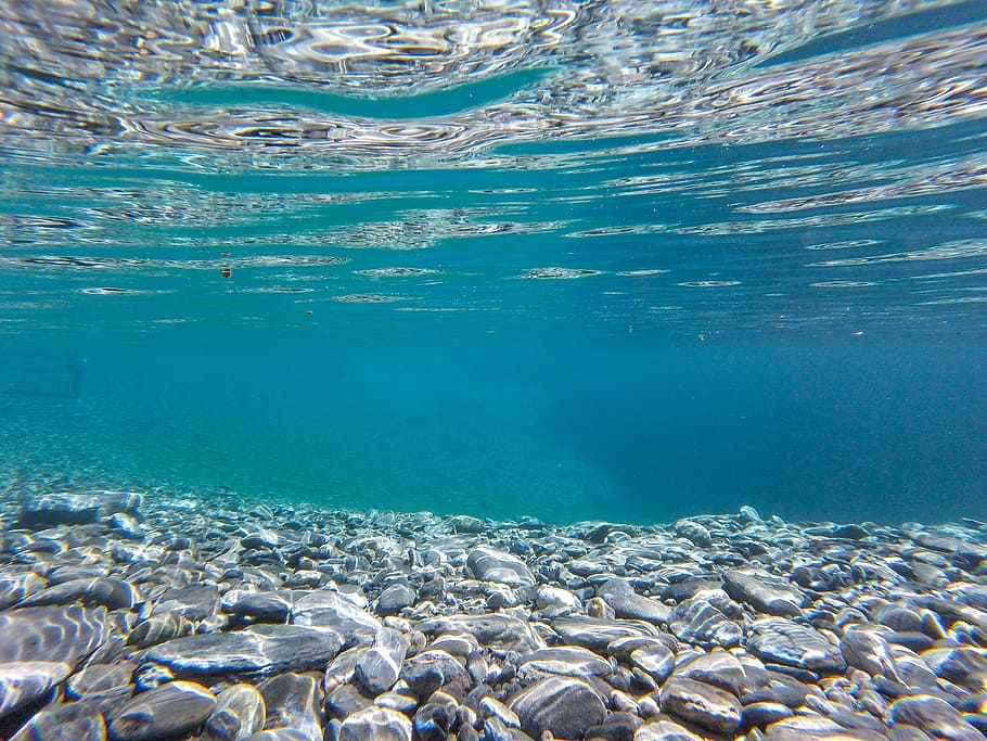 gray stones in body of water, sea, ocean, blue, waves, nature, HD wallpaper