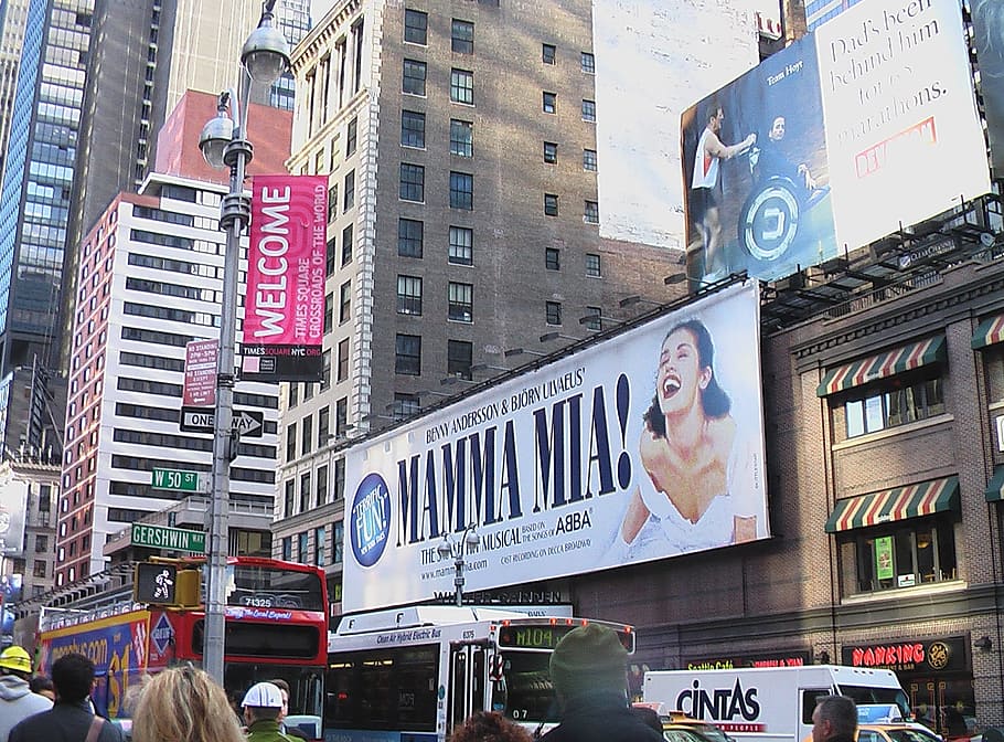 mamma mia! signboard, usa, new york city, nyc, broadway, time square, HD wallpaper