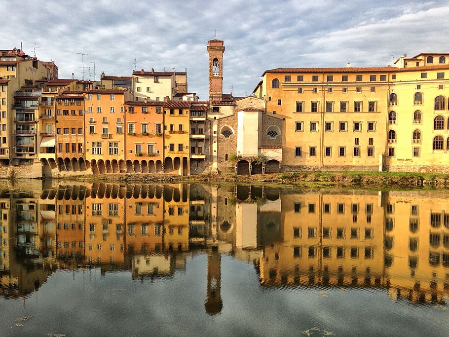 body of water in front of houses, florence, lungarno, river HD wallpaper